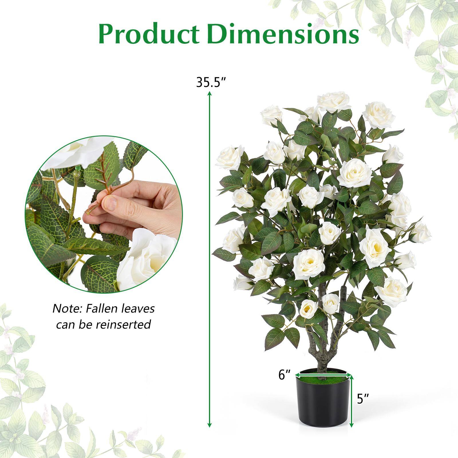 Gymax 35.5'' Artificial Rose Tree Faux Rose Flower Tree w/Blooming ...
