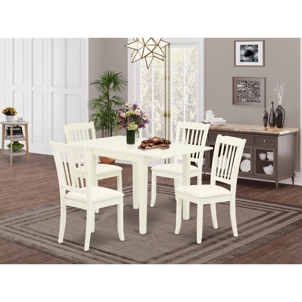 Angle. East West Furniture - Dining Room Set Linen White - Brown.