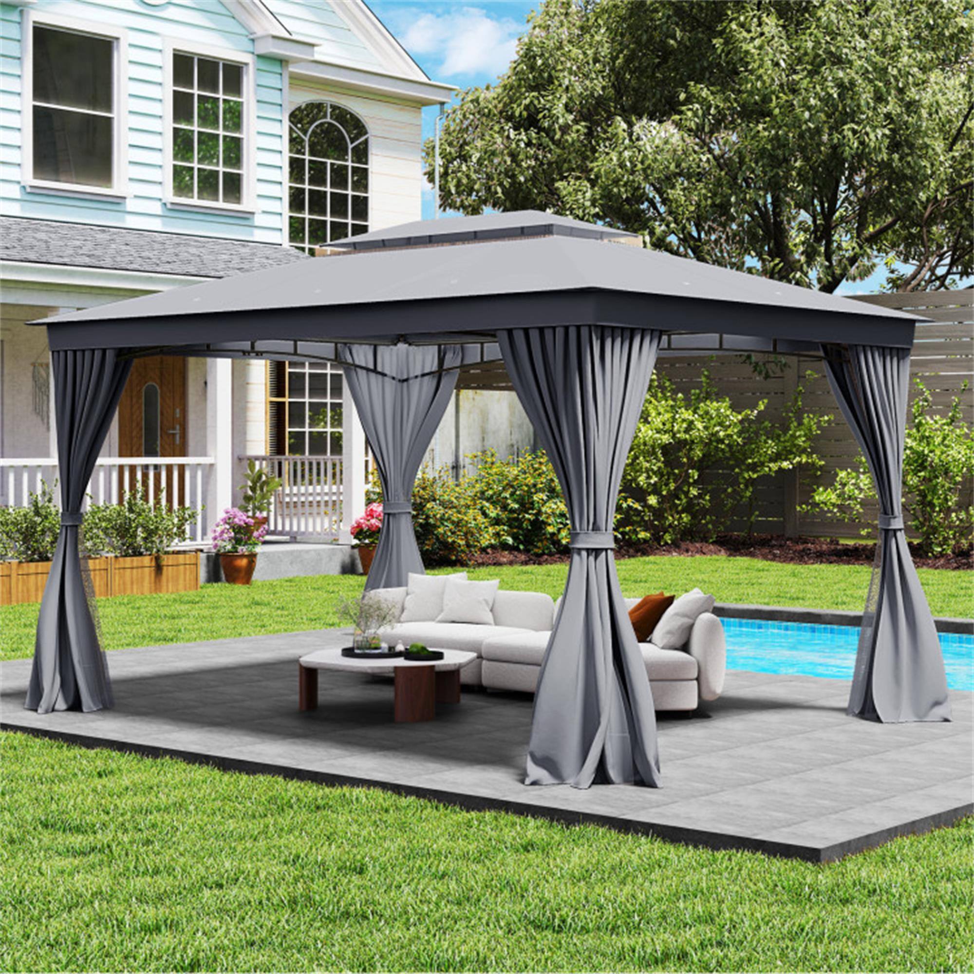 Alt View 4. Boyel Living - Gray Patio Gazebo Doubleroof 120-in W x 156-in D x 84-in H - Gray.