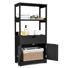 Gymax - Bathroom Storage Cabinet w/Drawer Shelf Cupboard Floor Cabinet - Black