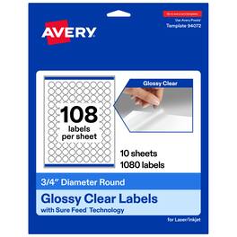 Avery - Avery® Glossy Round Labels, 3/4" Diameter, 1080 Total - Clear