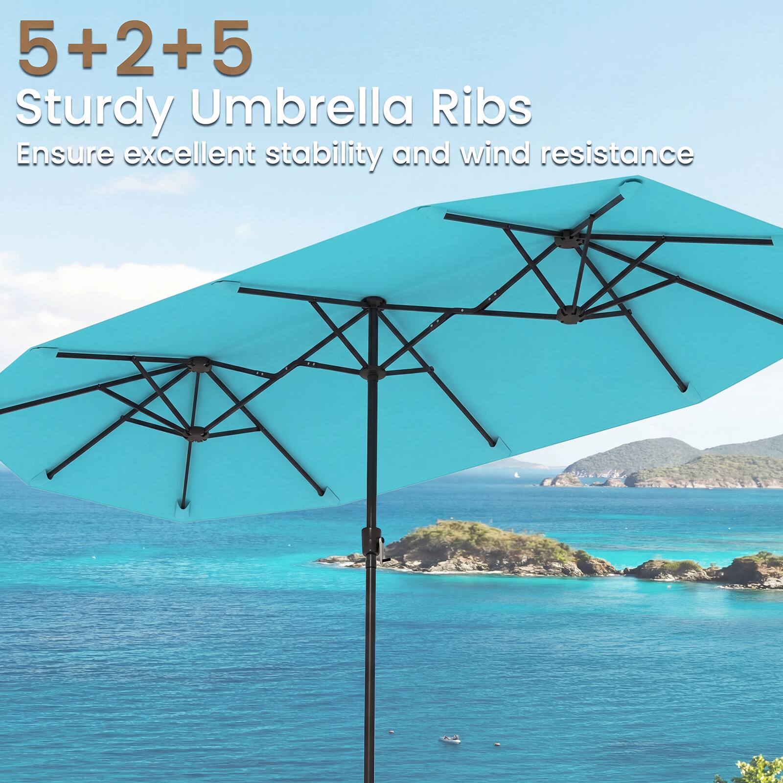 5+2+5 Sturdy Umbrella Ribs  
Ensure excellent stability and wind resistance