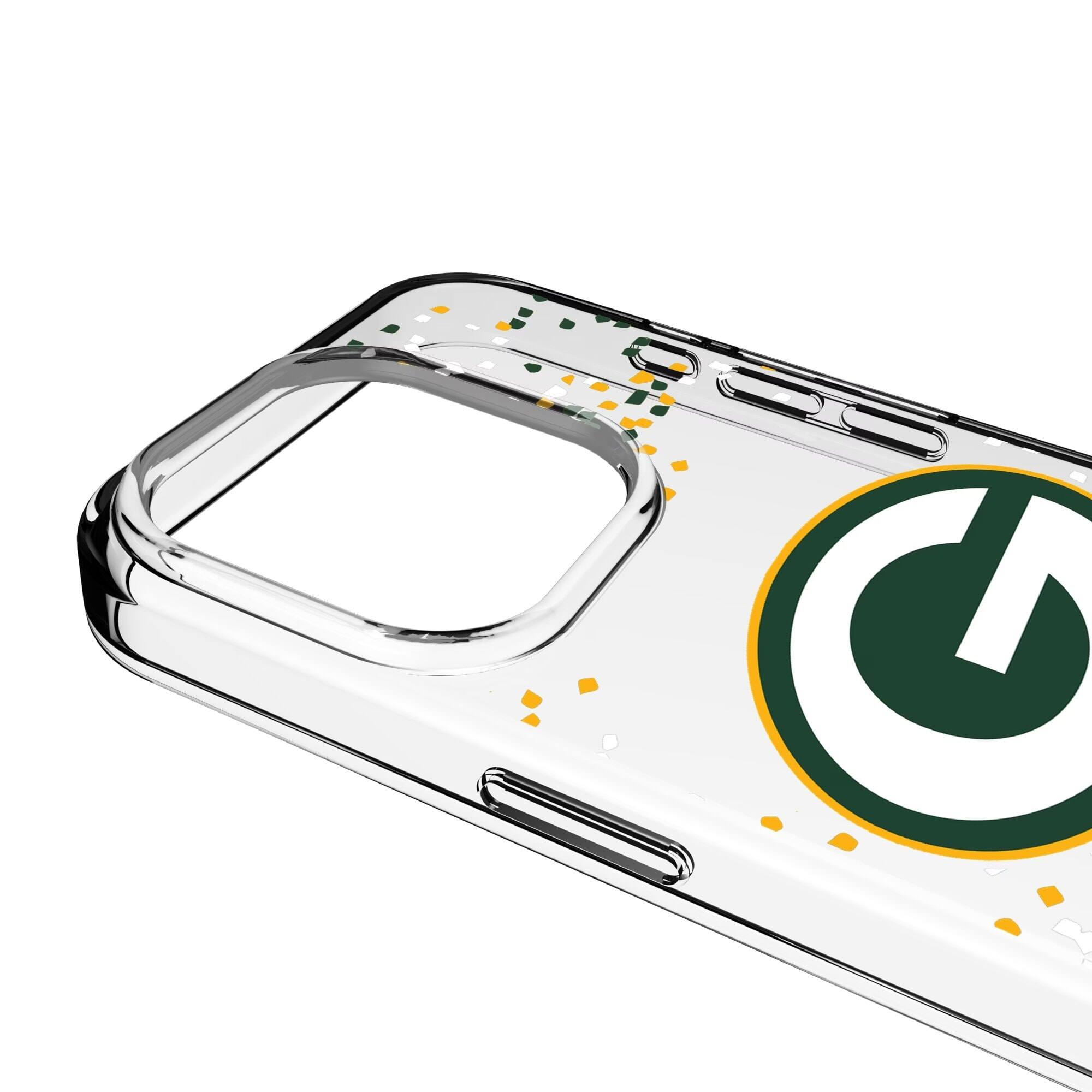 Alt View 2. Keyscaper - Green Bay Packers iPhone Clear Case with Confetti Design - 15 Pro Max - Multicolor.