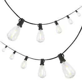 Jonathan Y - 10-Light Indoor/Outdoor 10 ft. Rustic Industrial ST38 Clear Bulb String Lights, LED - Black