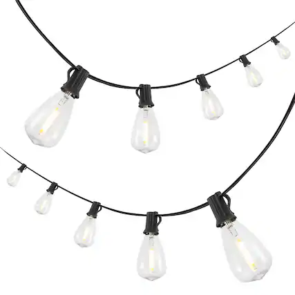 Front. Jonathan Y - 10-Light Indoor/Outdoor 10 ft. Rustic Industrial ST38 Clear Bulb String Lights, Black - LED - Black.