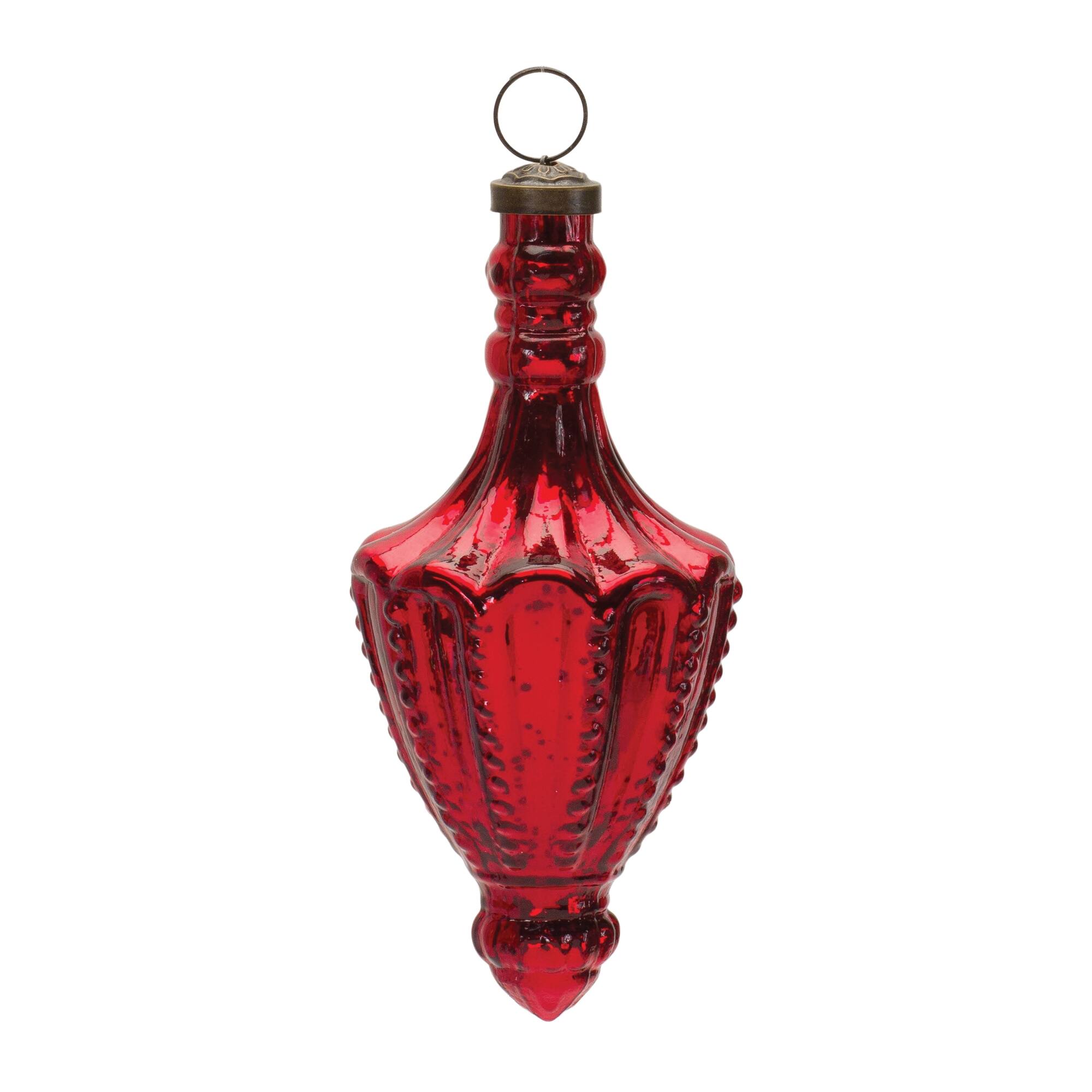 Front. BreeBe - Mercury Glass Finial Drop Ornament (Set of 6) - Red.
