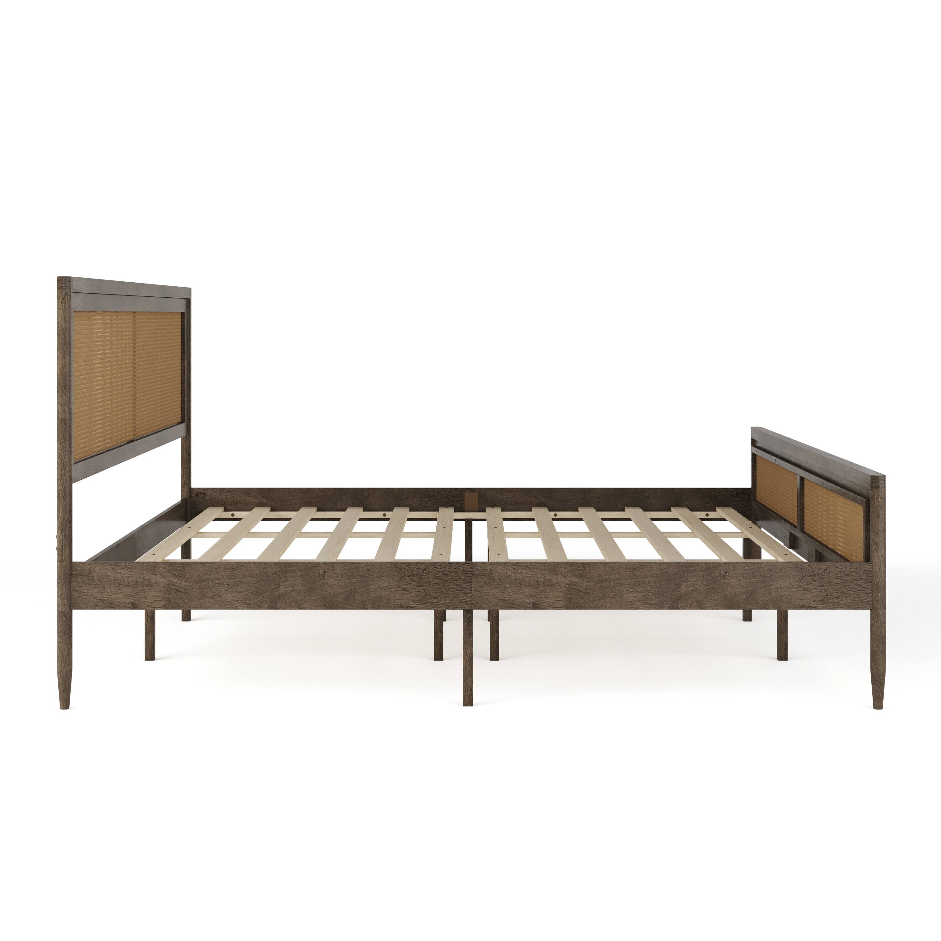 Alt View 17. Martha Stewart - Jax Wooden King Platform Bed with Rattan Inset Headboard and Footboard - Brown Gray.