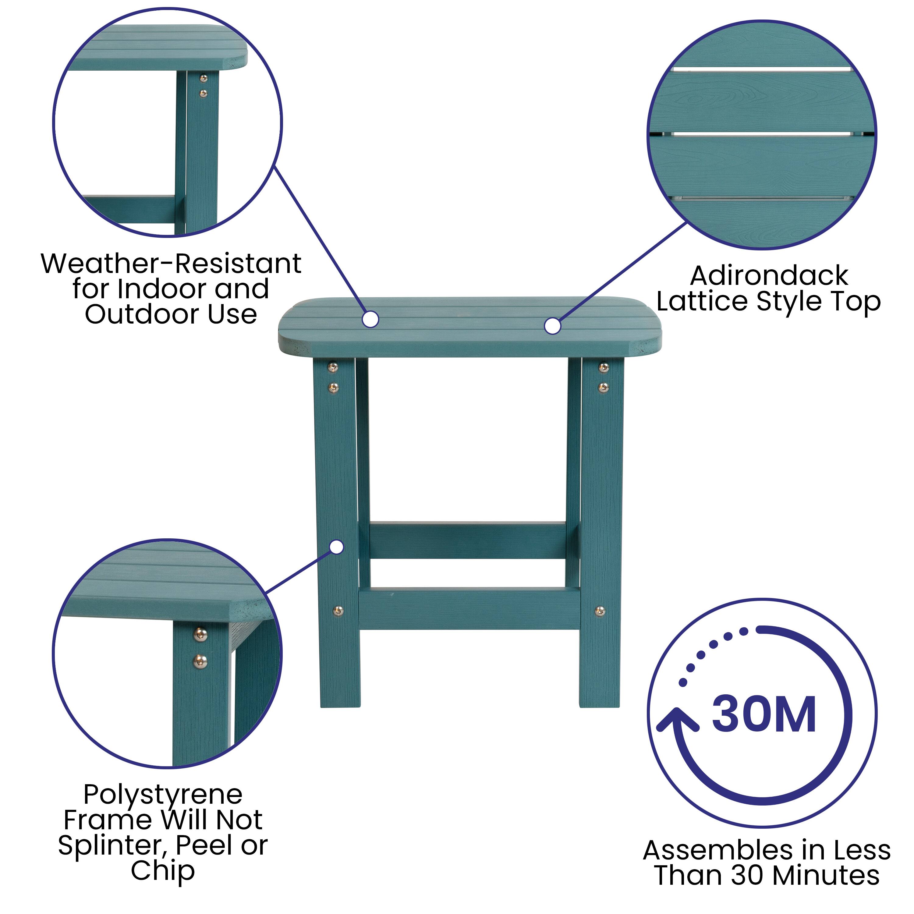 Weather-Resistant for Indoor and Outdoor Use  
Adirondack Lattice Style Top  
30M Polystyrene Frame Will Not Splinter, Peel or Chip  
Assembles in Less Than 30 Minutes