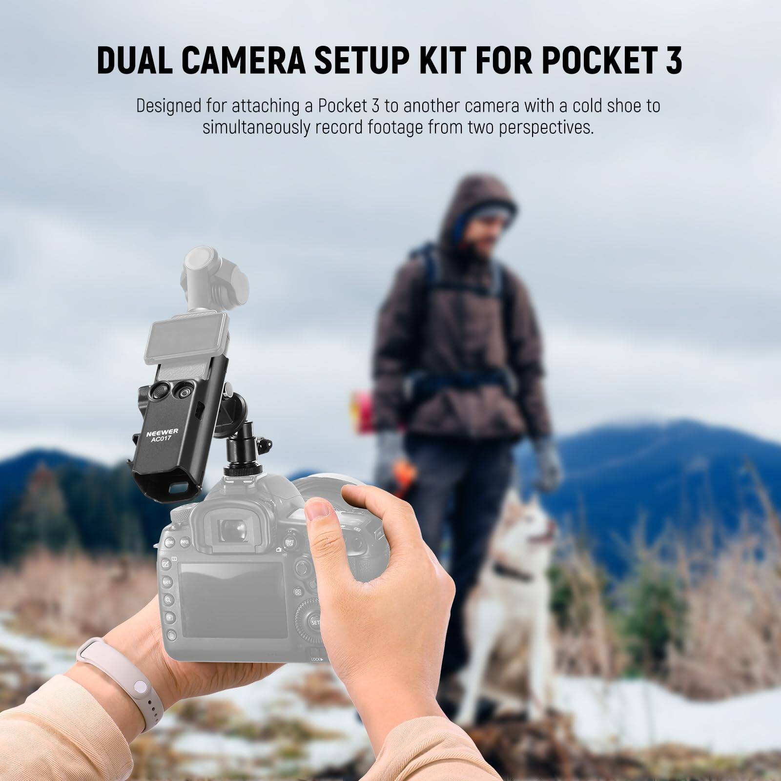 DUAL CAMERA SETUP KIT FOR POCKET 3

Designed for attaching a Pocket 3 to another camera with a cold shoe to simultaneously record footage from two perspectives.
