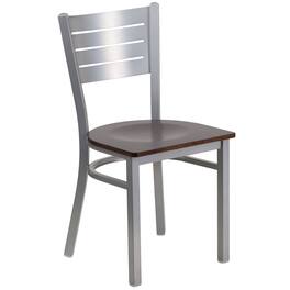 Flash Furniture - HERCULES Series Silver Slat Back Metal Restaurant Chair - Walnut Wood Seat - Brown