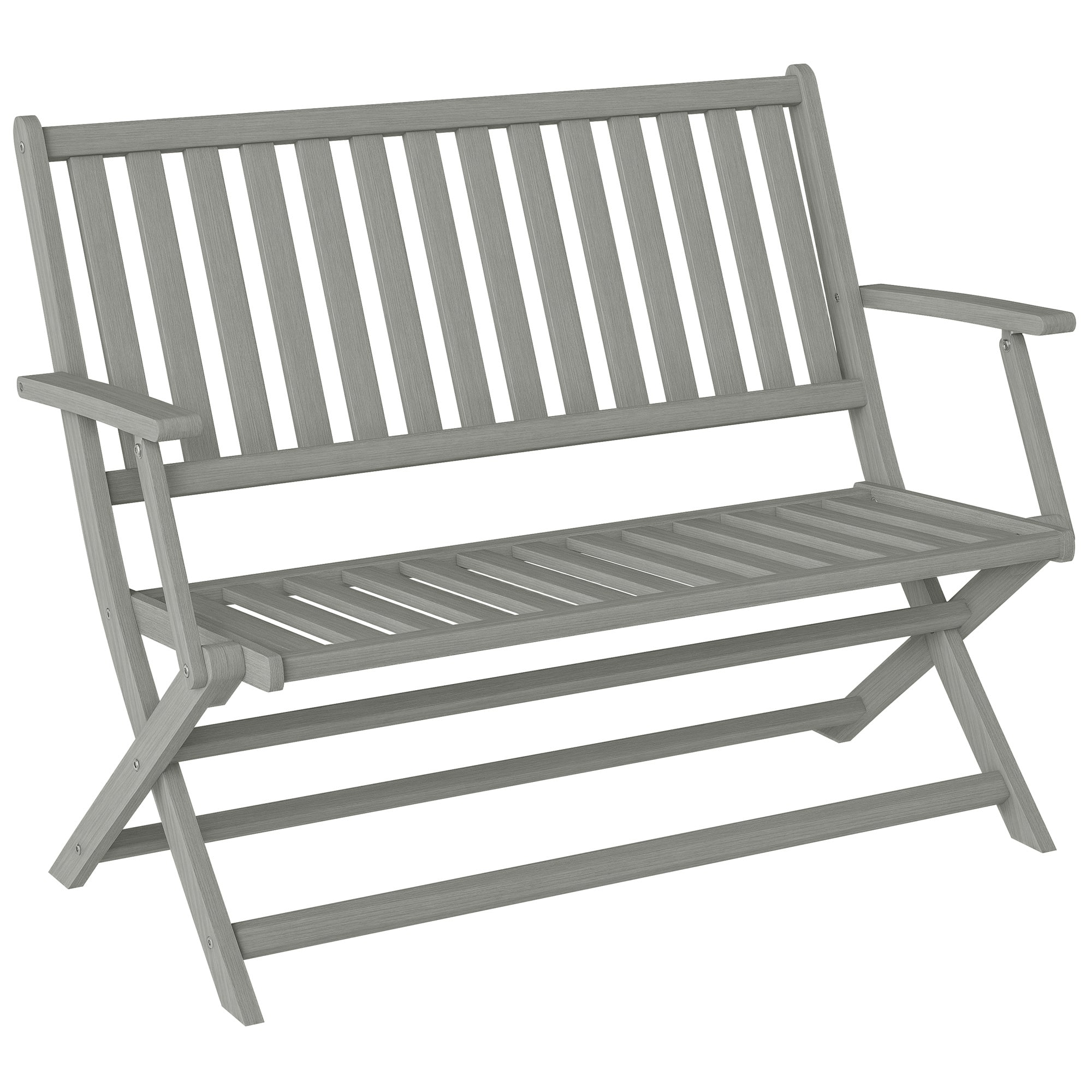 Outsunny - Foldable Wood Outdoor Bench with Backrest and Armrests for Garden, Porch, Park - Gray