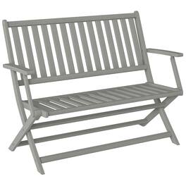 Outsunny - Foldable Wood Outdoor Bench with Backrest and Armrests for Garden, Porch, Park - Gray