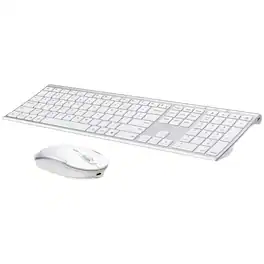 PRIMEPLUS - Wireless Keyboard & Mouse Combo, 2.4GHz Rechargeable Quiet Full-Size, Nano USB Receiver for Windows Laptop PC - White Silver