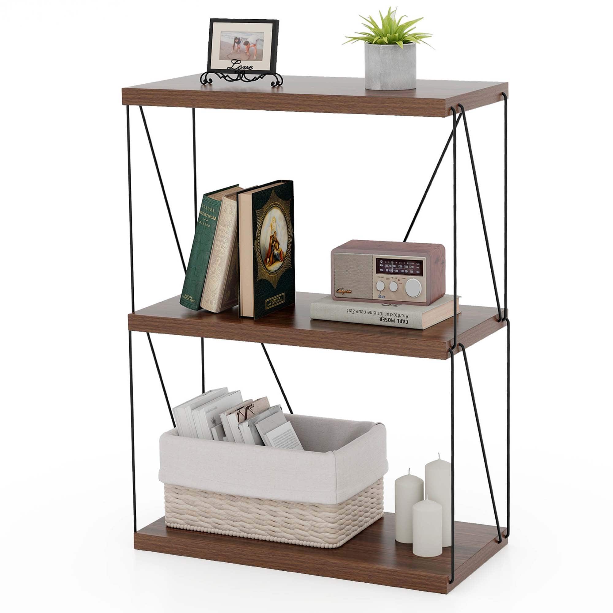 Costway - 1 PCS 3-Tier Multipurpose Display Rack Storage Shelving Unit with Metal Frame - Brown