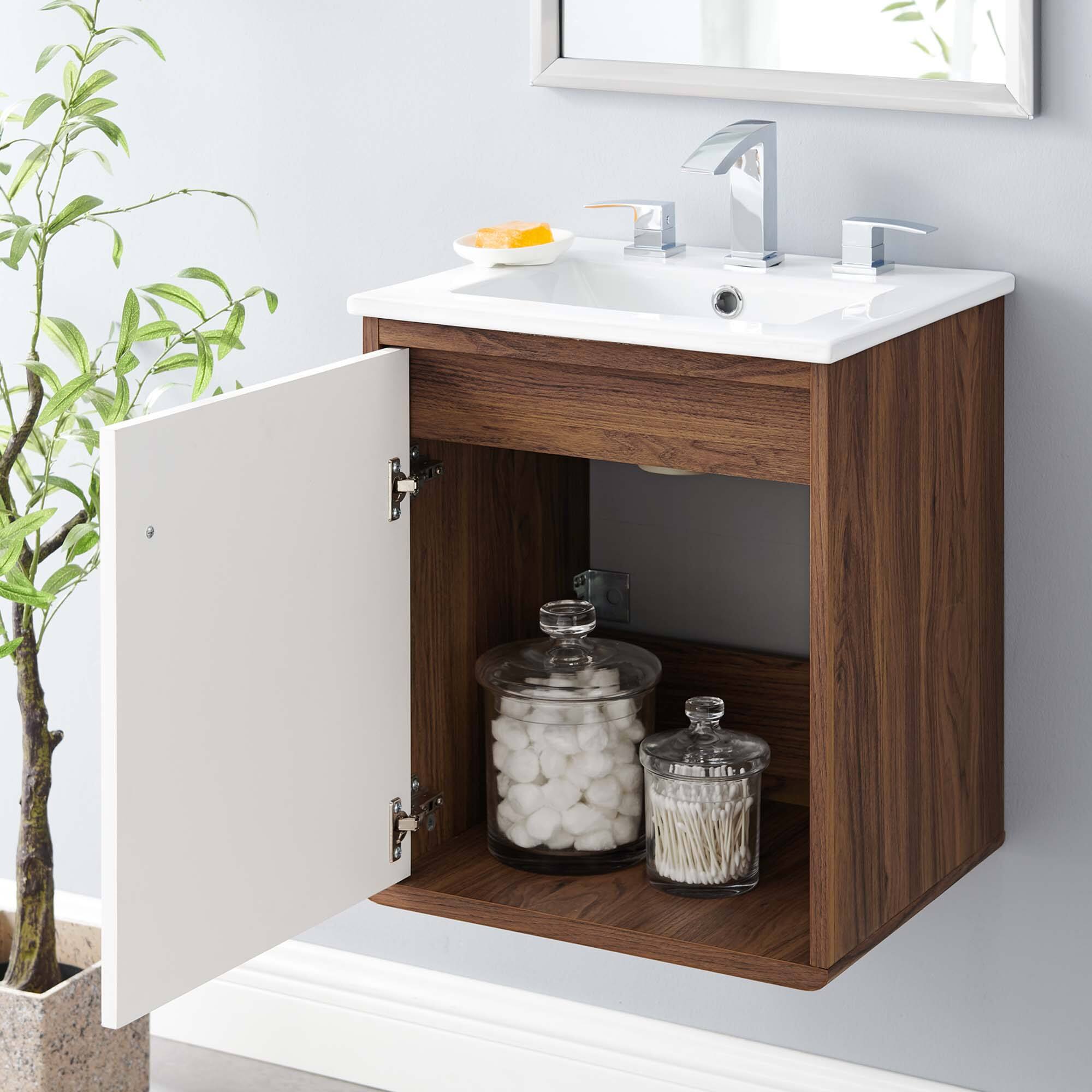 Back. Modway - Transmit Wall-Mount Bathroom Vanity Basin Included - Walnut White.