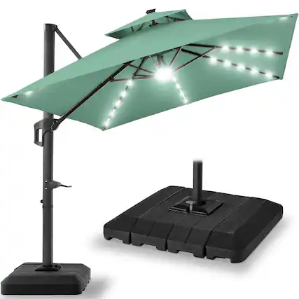 Front. Best Choice Products - Best Choice Products 10x10ft 2-Tier Square Outdoor Solar LED Cantilever Patio Umbrella w/ Base Included - Seaglass - Seaglass.