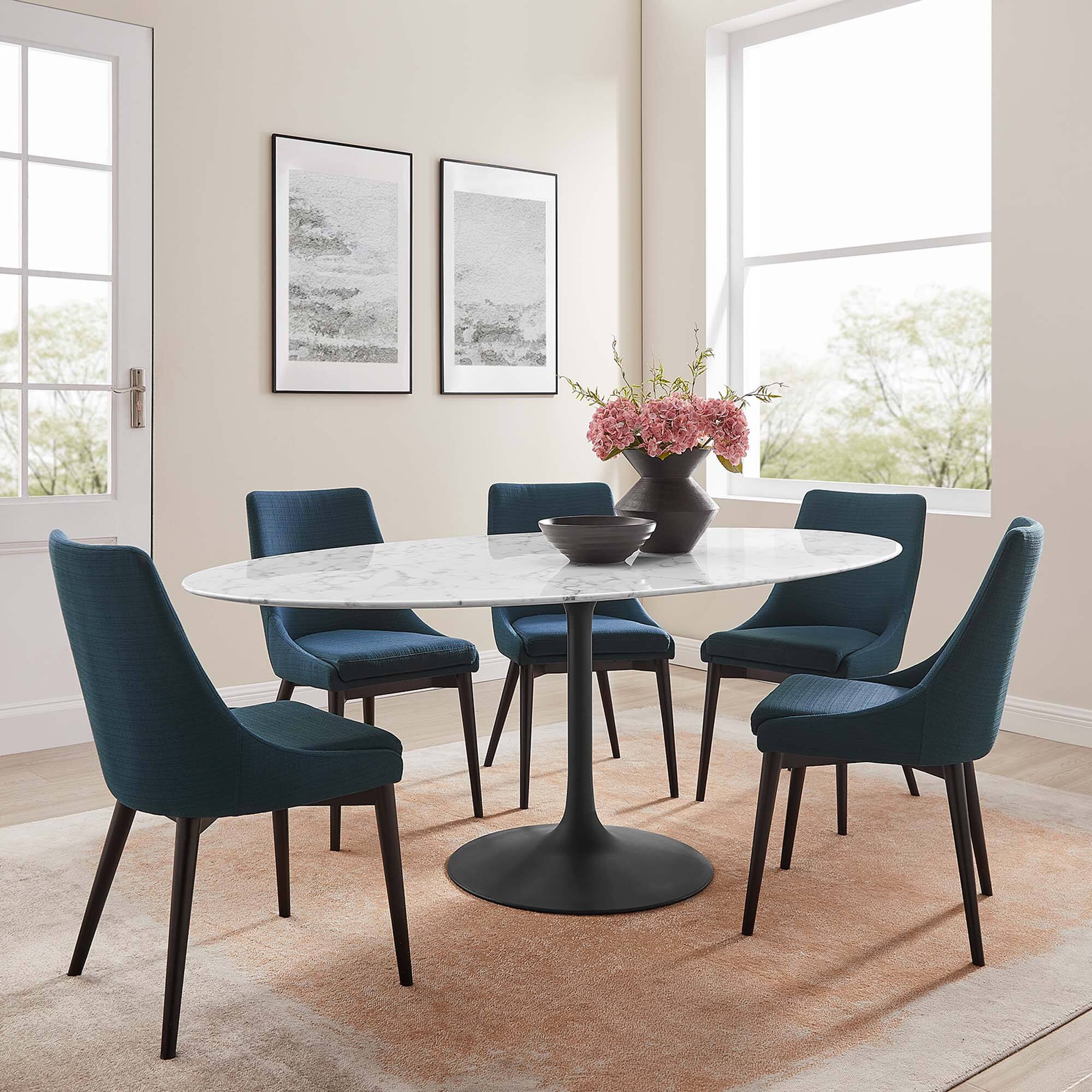Alt View 5. Modway - Lippa 78" Oval Faux Marble Dining Table by Modway - Black White.