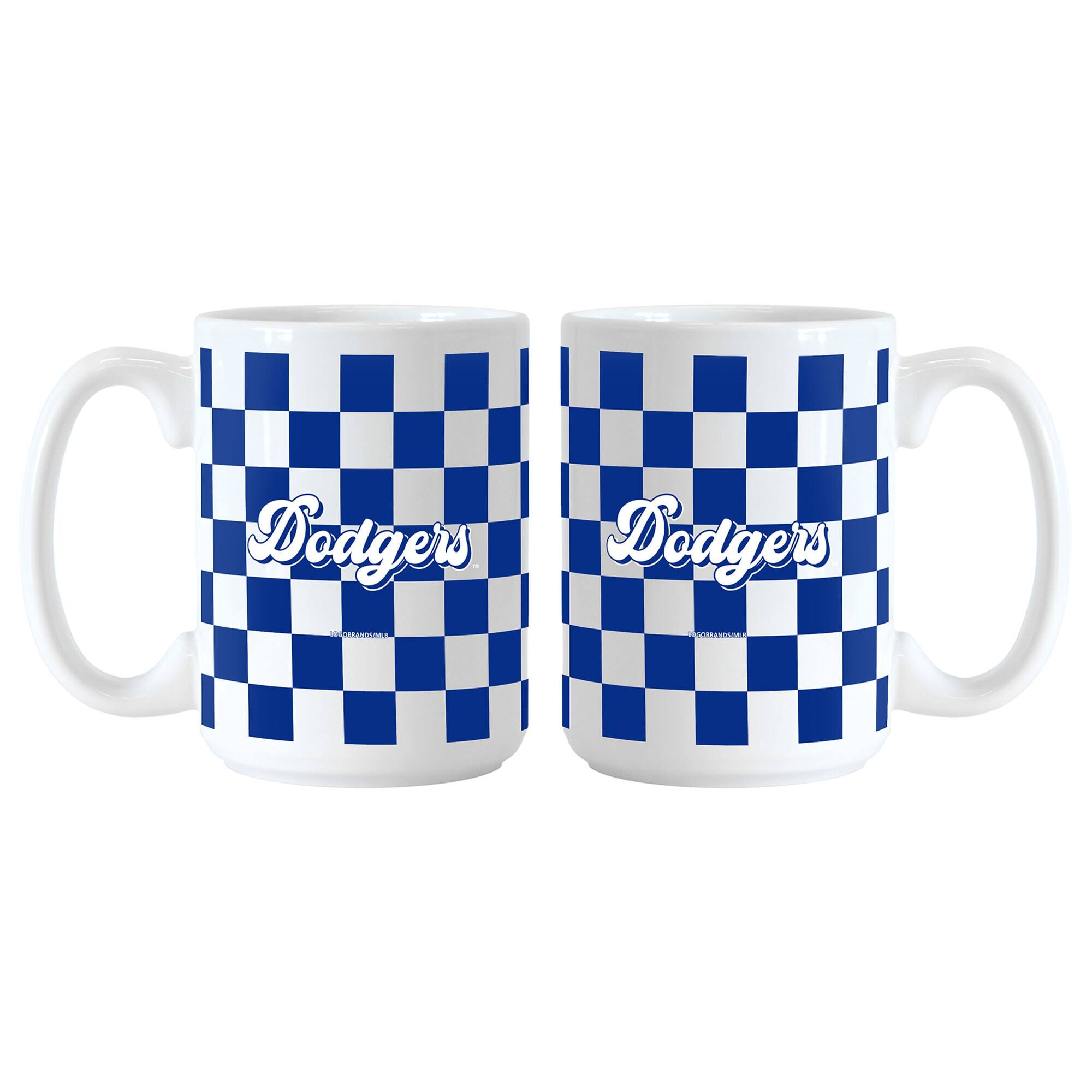 Logo Brands - Los Angeles Dodgers 2-Pack 15oz. Checkered Wordmark Mug Set - Multicolor
