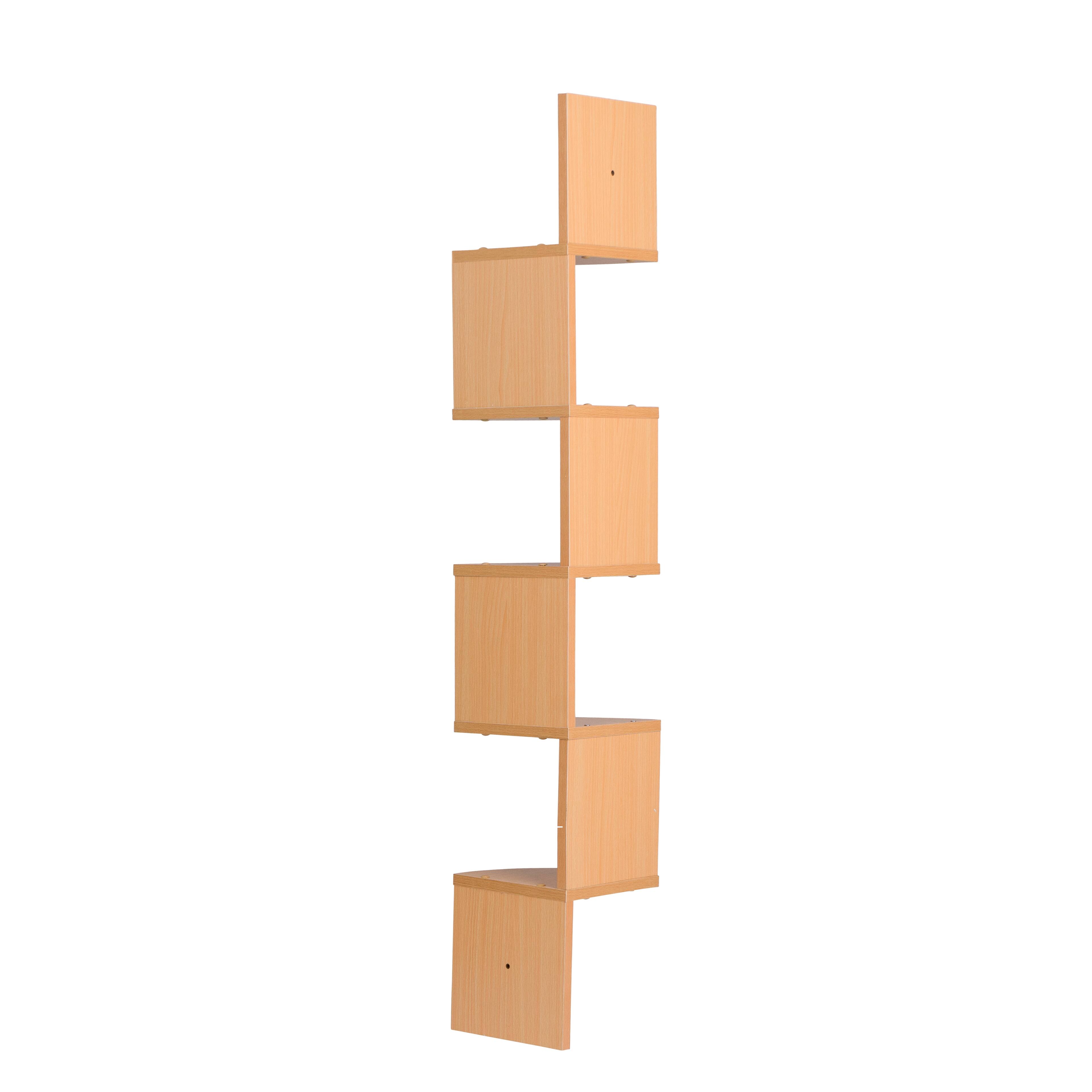 Left. Danya B - Five Tier Corner Wall Shelf - Beech - Beige.