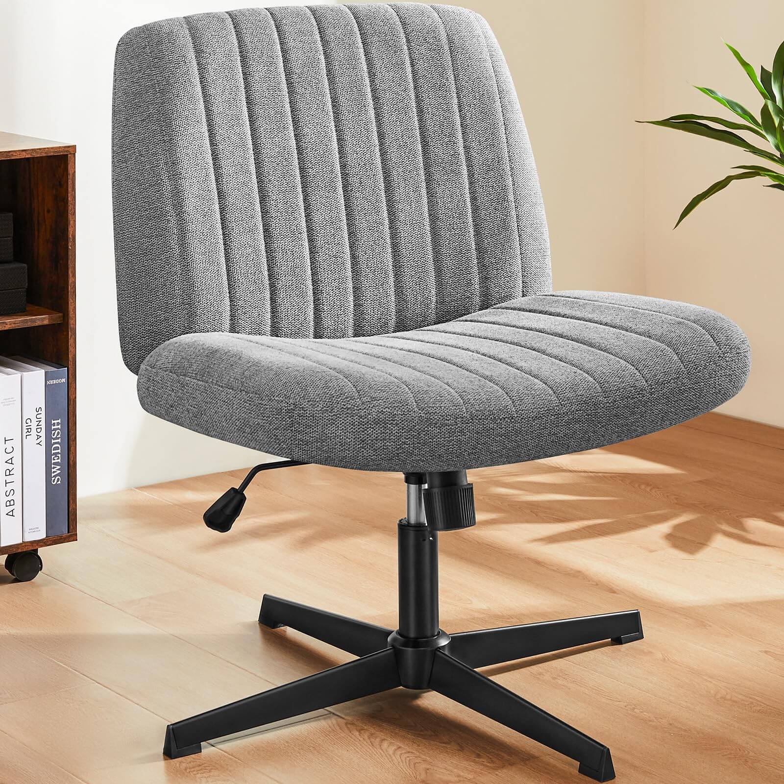 PexFix - Wide Office Chair, 26" Cross Legged Desk Chair for Home Office, Adjustable Height Swivel Task Chair with Rocking - Gray