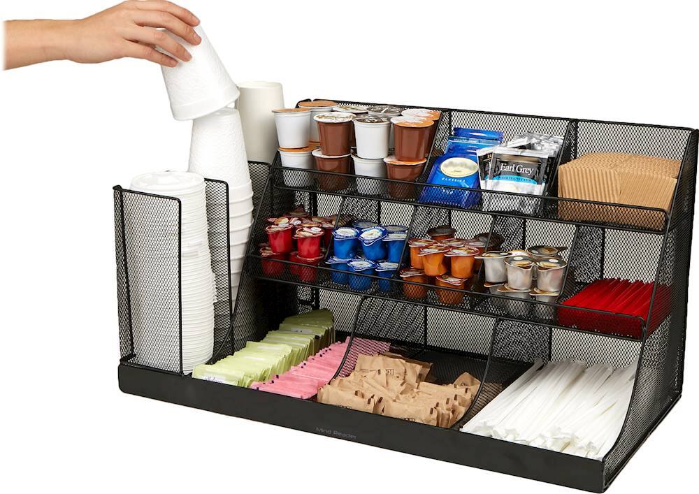 Alt View 17. Mind Reader - Cup and Condiment Station, Countertop Org, Coffee Bar, Kitchen, Metal Mesh, 23.75"L x 11.5"W x 12.5"H - Black.