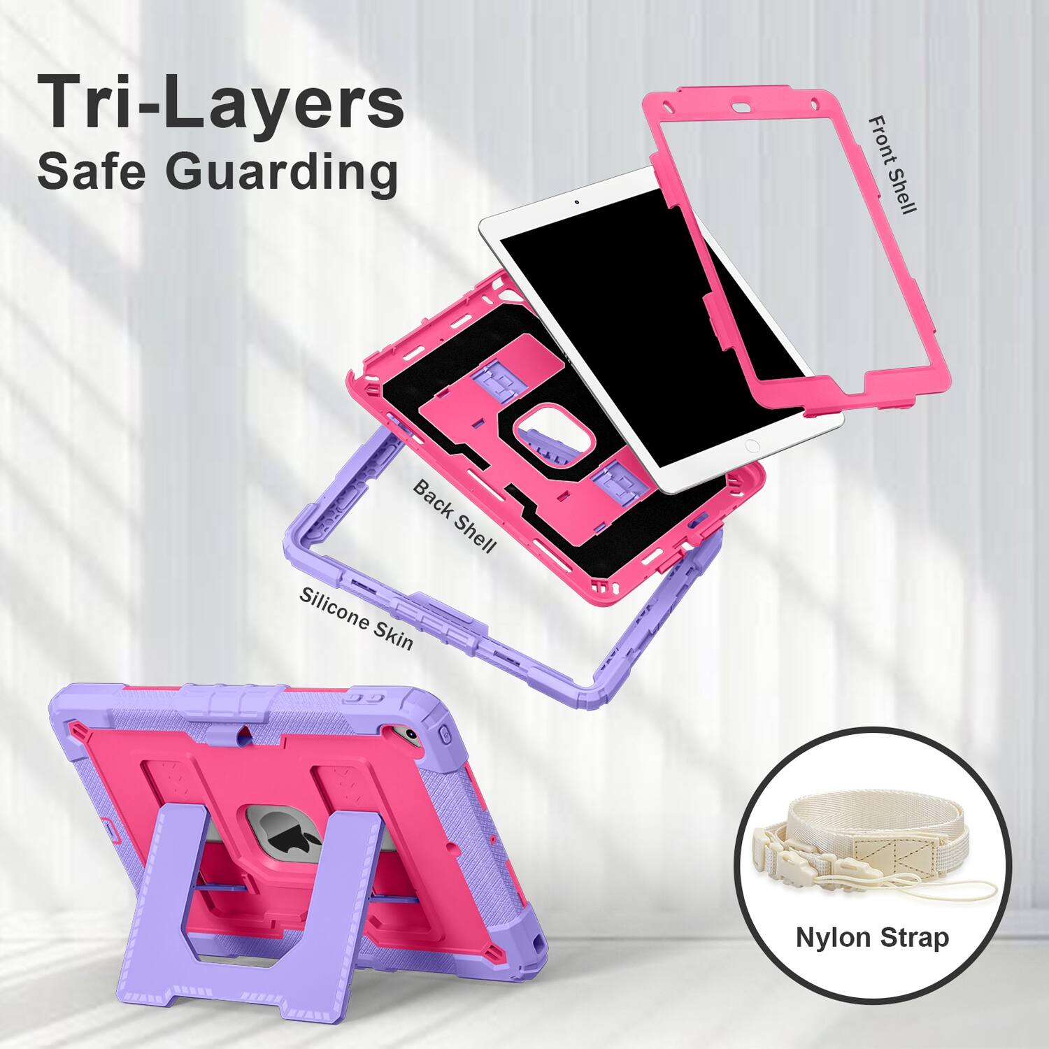 Tri-Layers Safe Guarding  
Front Shell  
Back Shell Silicone Skin  
Nylon Strap