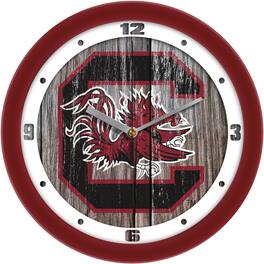 MpDirect - South Carolina Gamecocks 11.5'' Suntime Premium Glass Face Weathered Wood Wall Clock - Multicolor