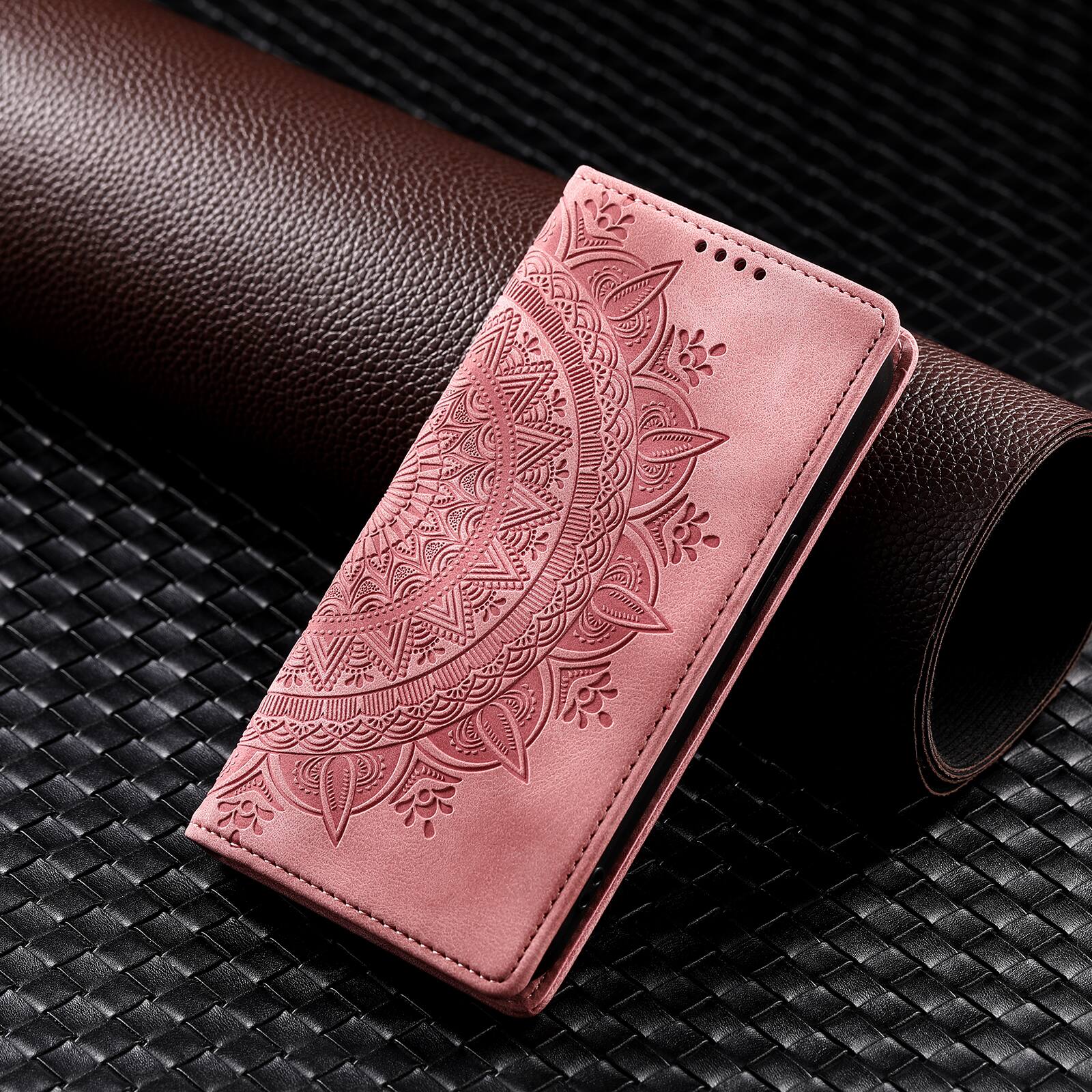 Alt View 1. Dteck - Magnetic Wallet Case For Apple iPhone 18 Pro Max, Shockproof Embossed Card Cash Pocket Stand PU Leather Cover - Pink.