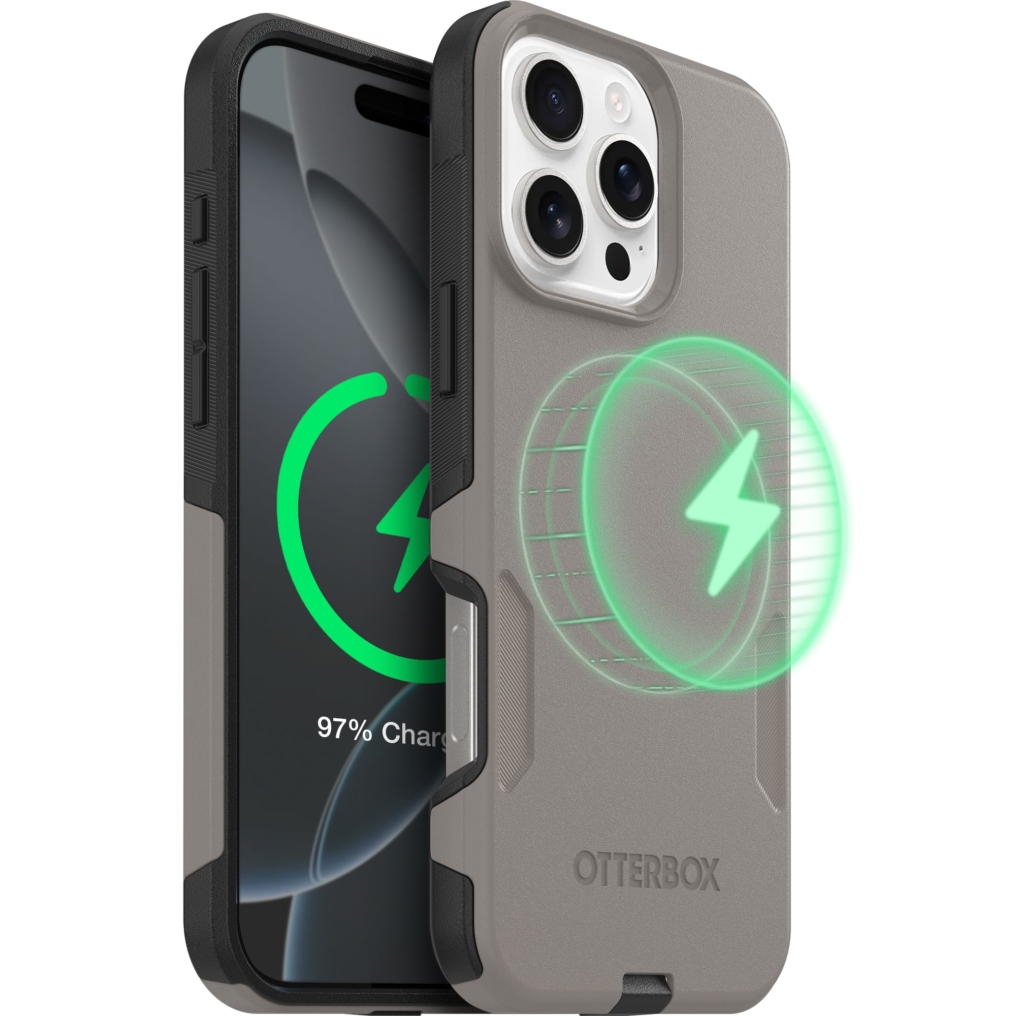 OtterBox - Commuter Series Hard Shell for MagSafe for Apple iPhone 16 Pro Max - Pompeii Grey (Grey/Black)