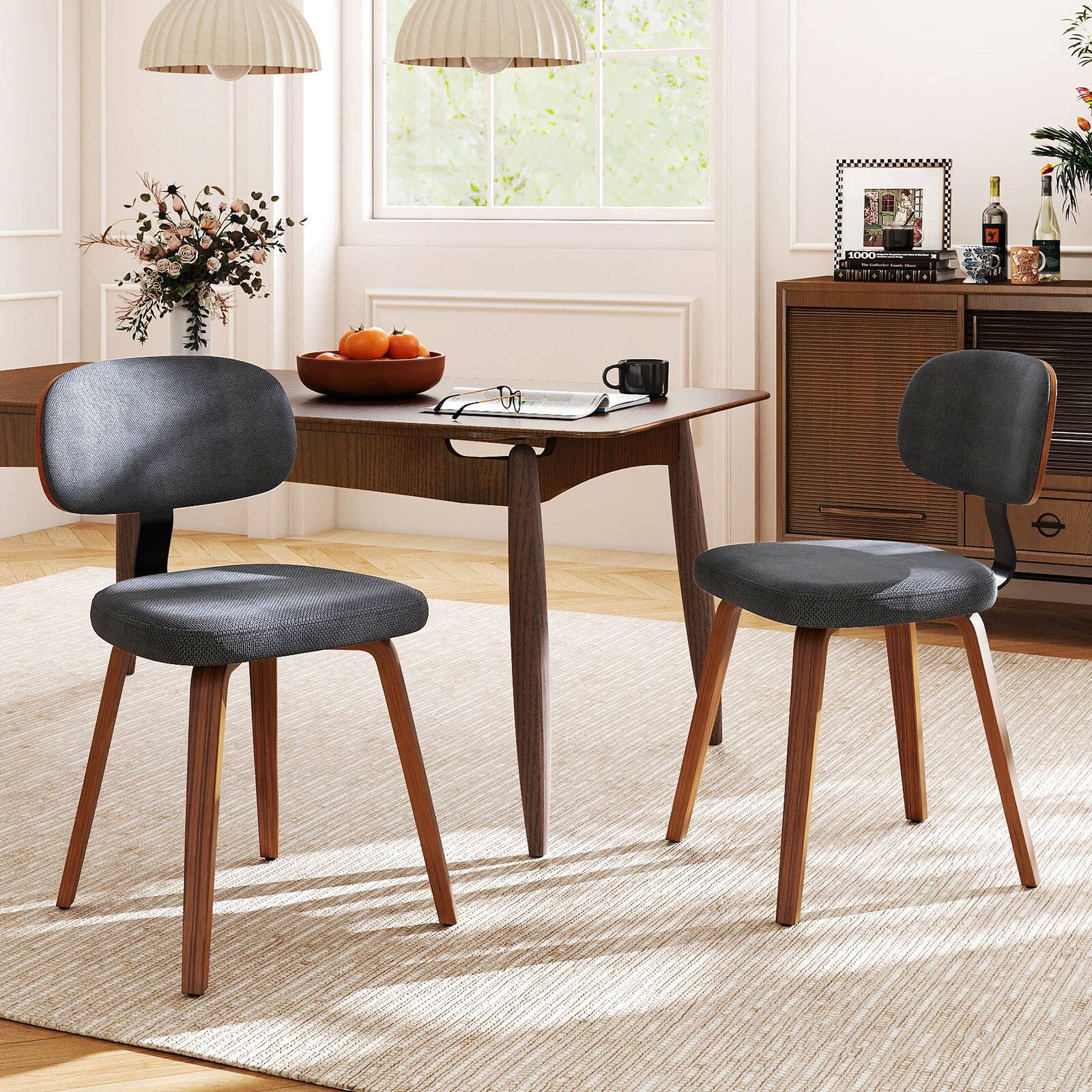 Alt View 1. Gymax - Gymax Dining Chairs Set of 2 w/Curved Backrest Padded Seat for Dining Room Living Room Walnut & Dark Grey - Grey.