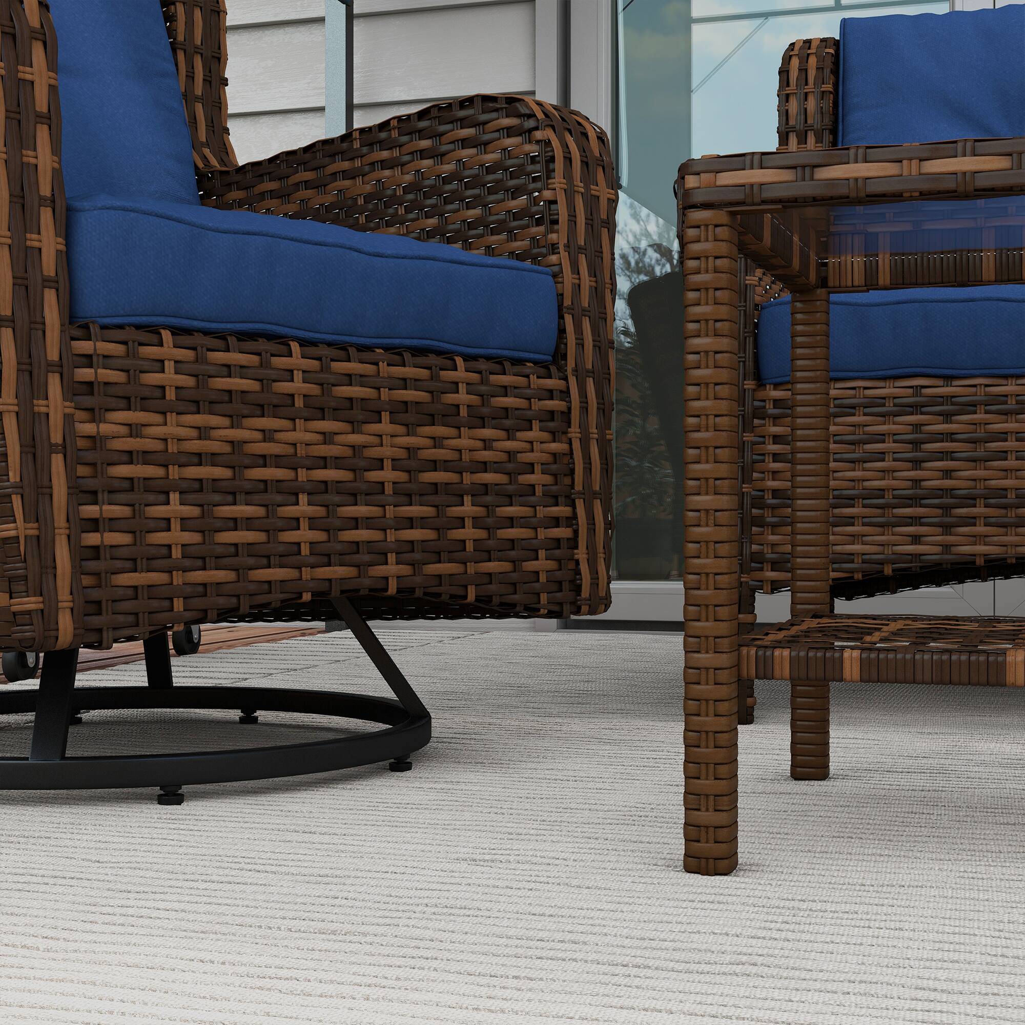 Alt View 8. Outsunny - 4 Piece PE Rattan Outdoor Patio Furniture Set, Wicker Conversation Set with 2 Swivel Glider Chairs - Dark Blue.