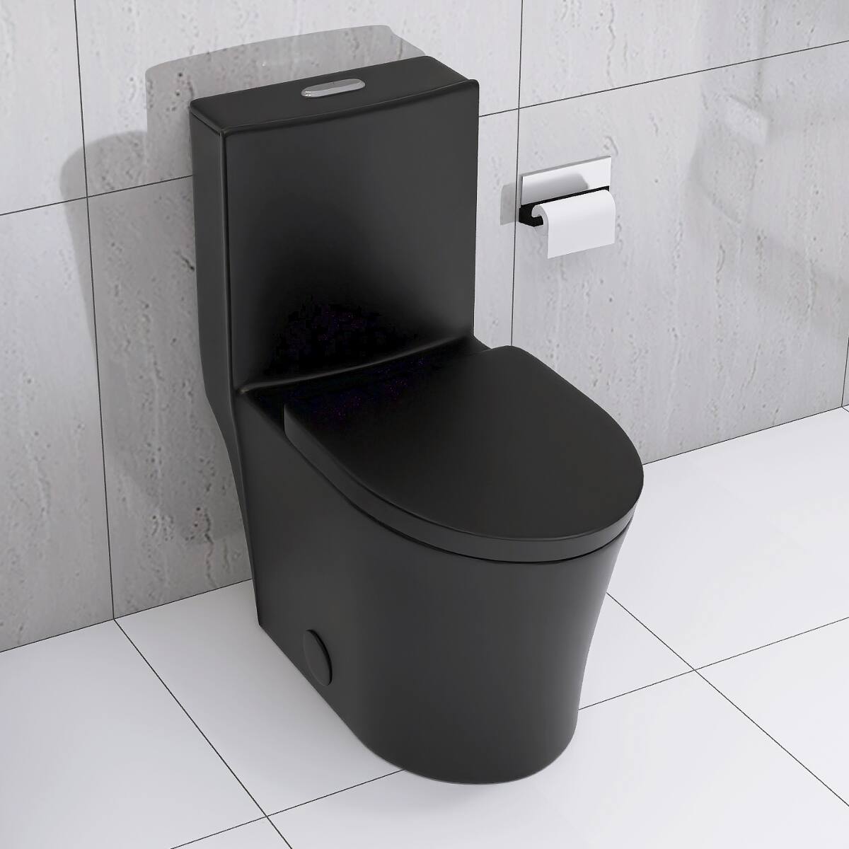 Front. Loheer - Loheer Matte Black Elongated Toilet One Piece Dual Flush Bathroom Fixture - Matte Black.