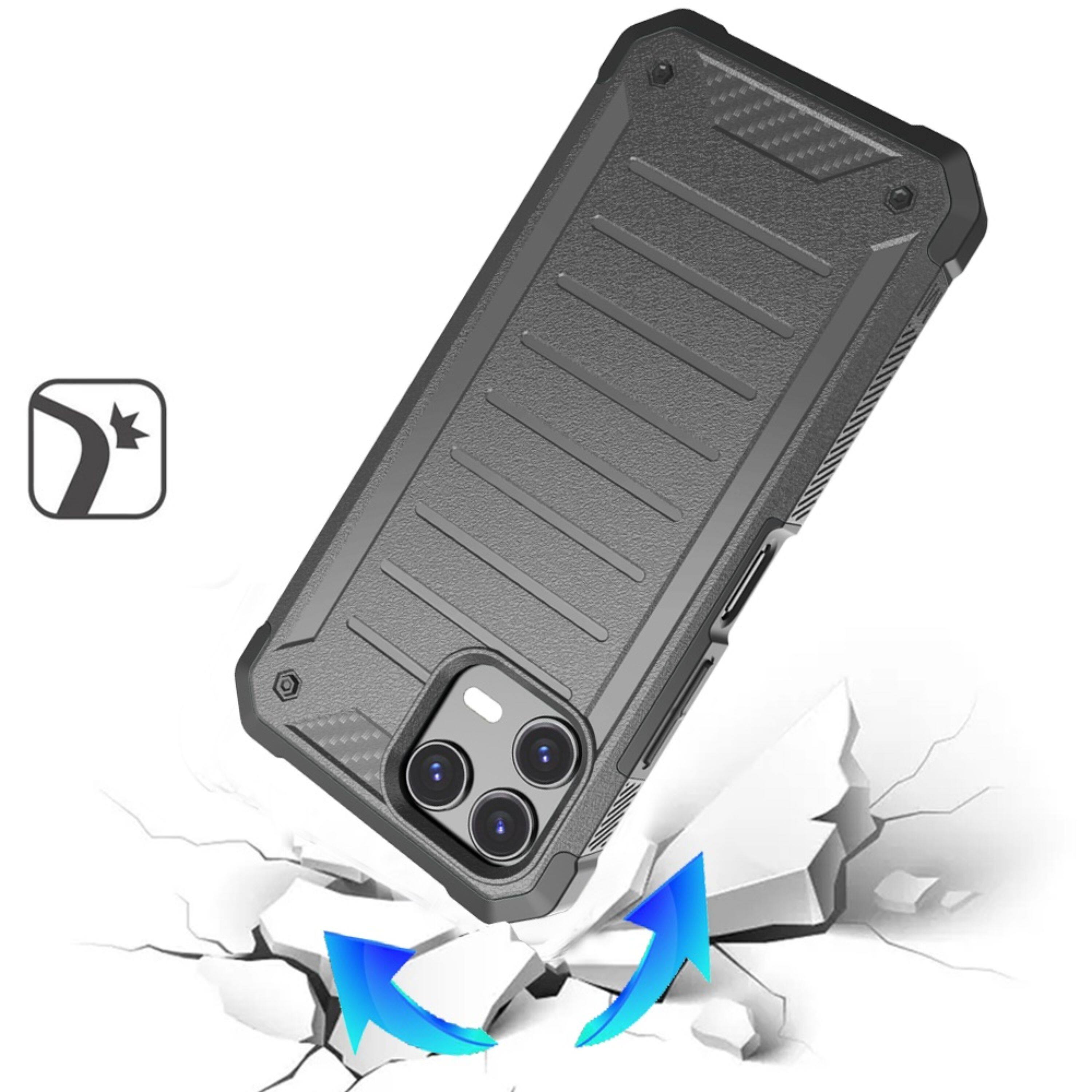 Left. Kitcheniva - Rugged Shock Resistant Case With Tempered Glass For Revvl 8 Pro Version Charcoal Grey - Grey.