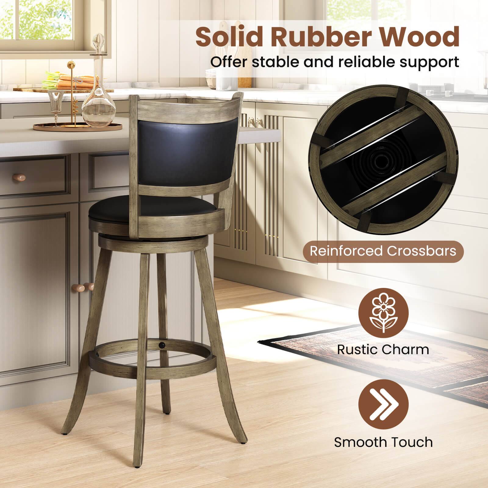 Costway Swivel Bar Stools with Solid Rubber Wood Frame Set of 2