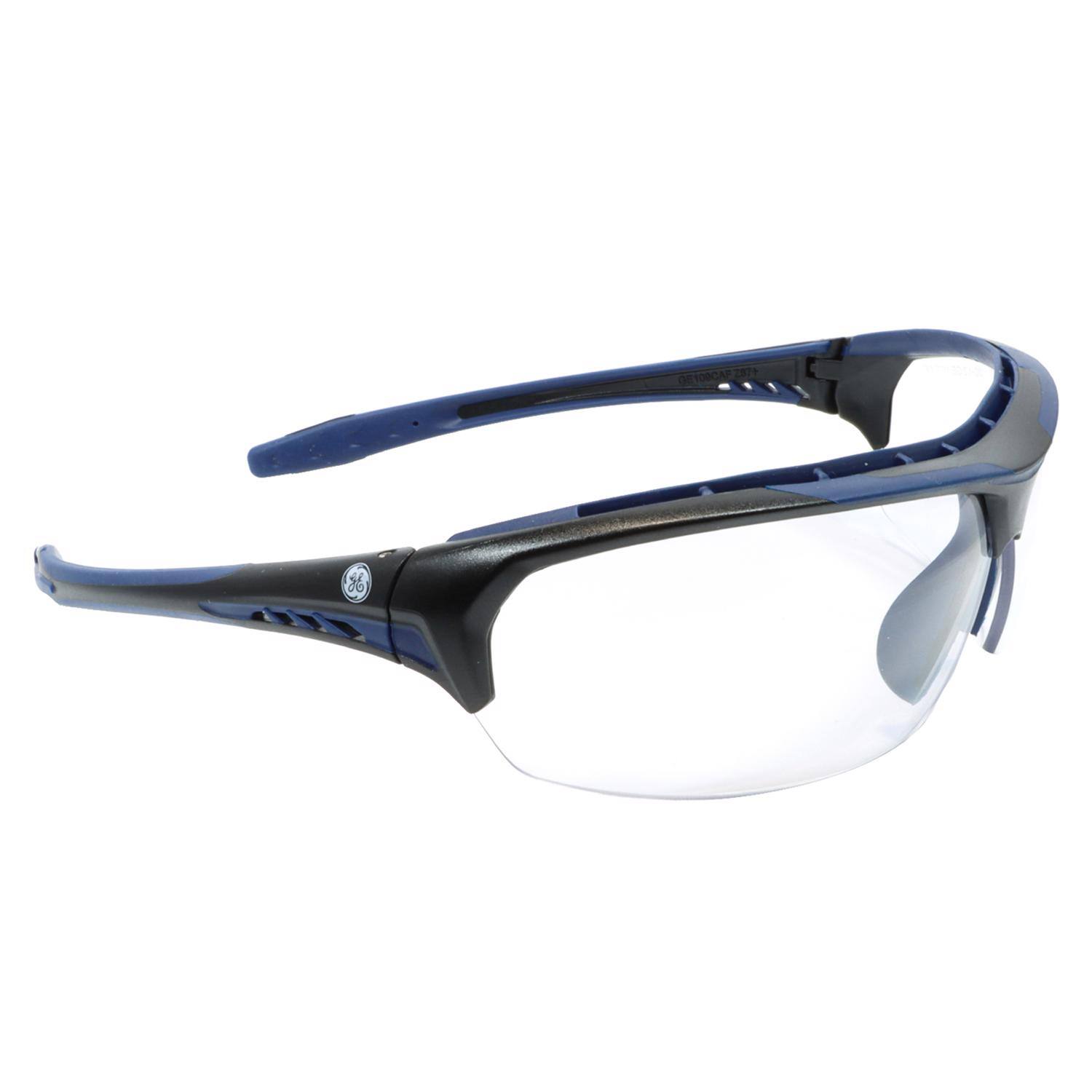 Angle. General Electric - General Electric 09 Series Anti-Fog Impact-Resistant Safety Glasses Clear Lens Black/Blue Frame 1 pk - Black | Blue.