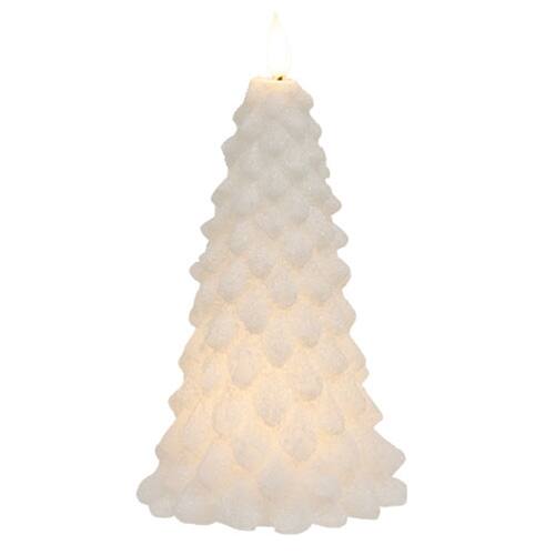 Front. BreeBe - White Glittered Christmas Tree Timer Candle 8.5"H - White.