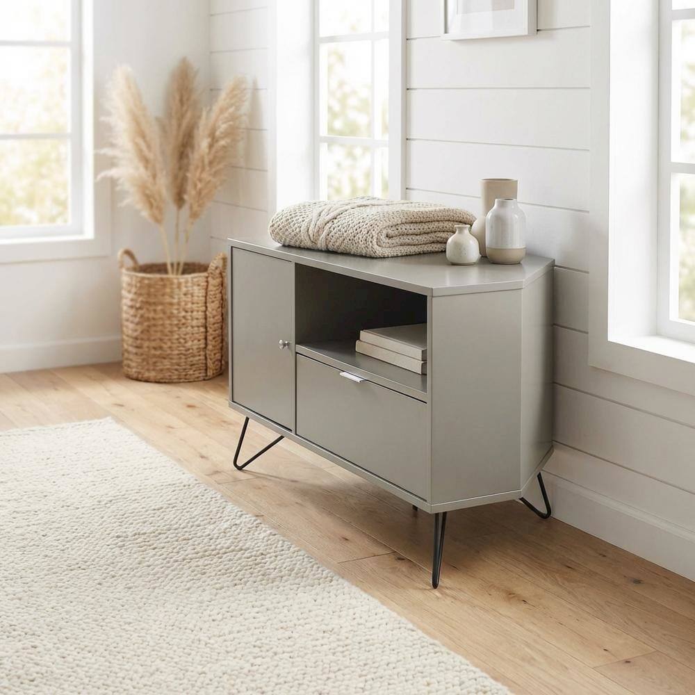 Alt View 2. Starlight Canyon Home - Modern Gray Wood Corner TV Stand with Multi-Storage Compartments - Green.