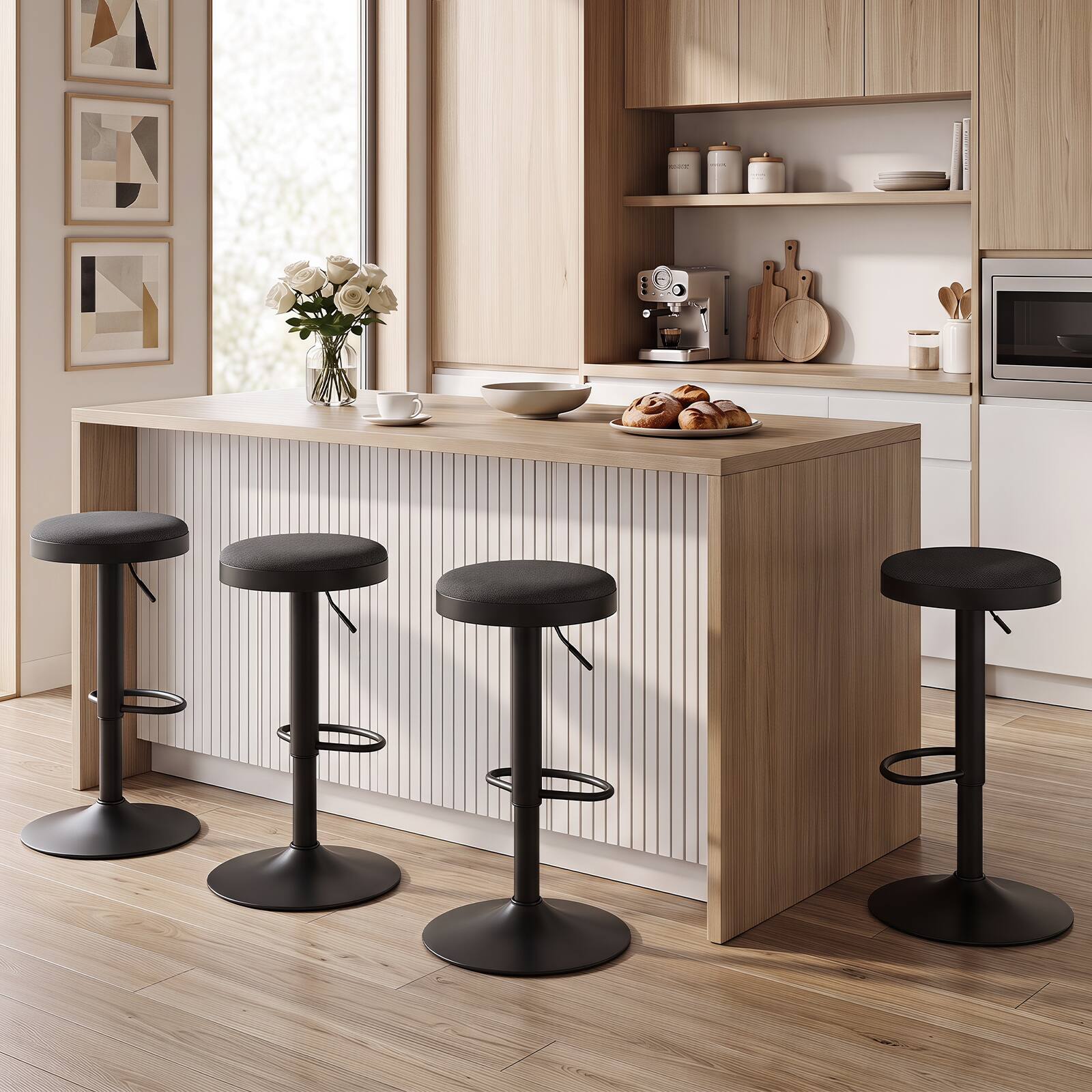Alt View 3. Costway - Costway Bar Stools Set of 2, Kitchen Bar Stools with Height Adjustment, Swivel Function - Black.