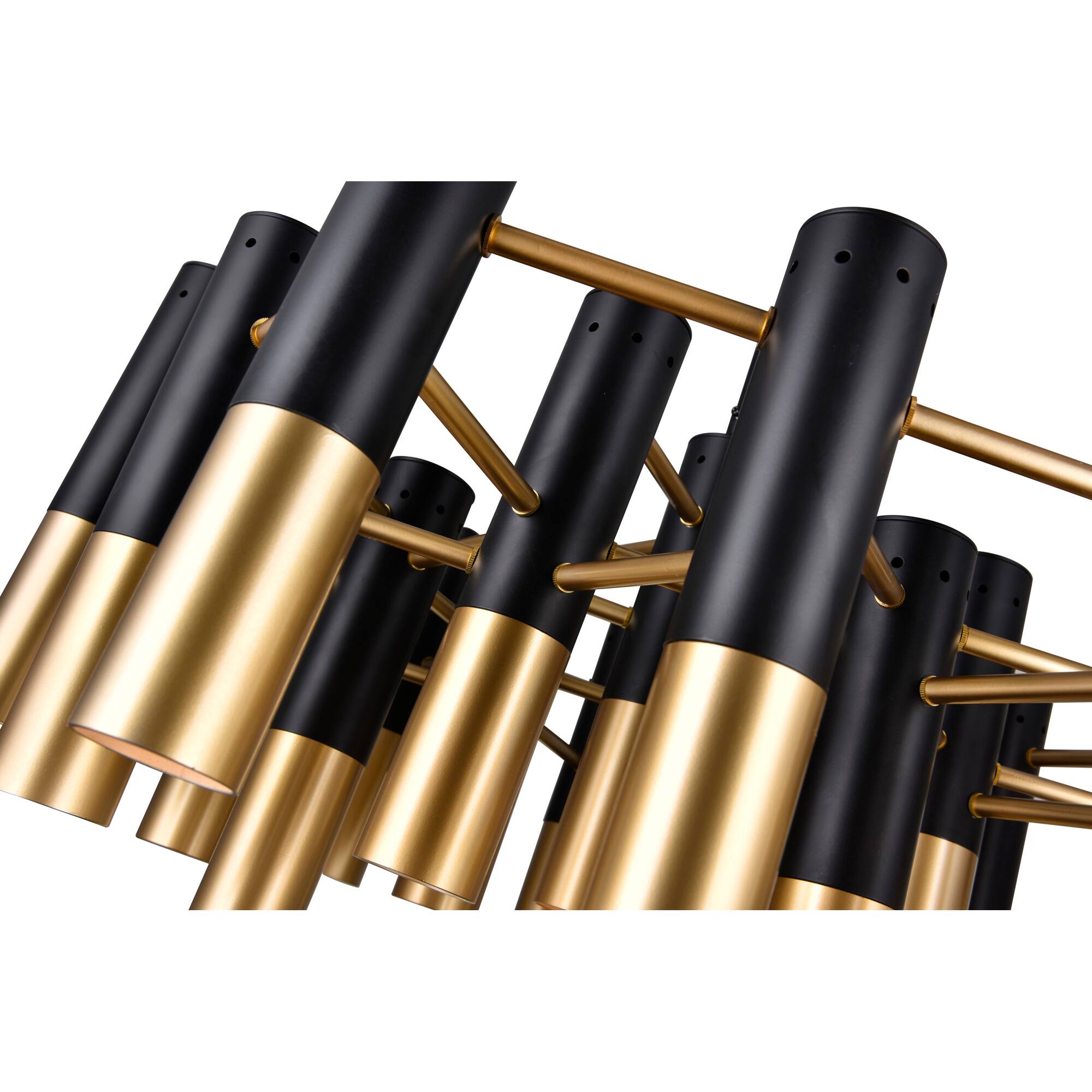 Left. CWI Lighting - Anem 19 Light Down Chandelier With Matte Black & Satin Gold Finish - Matte Black & Satin Gold.