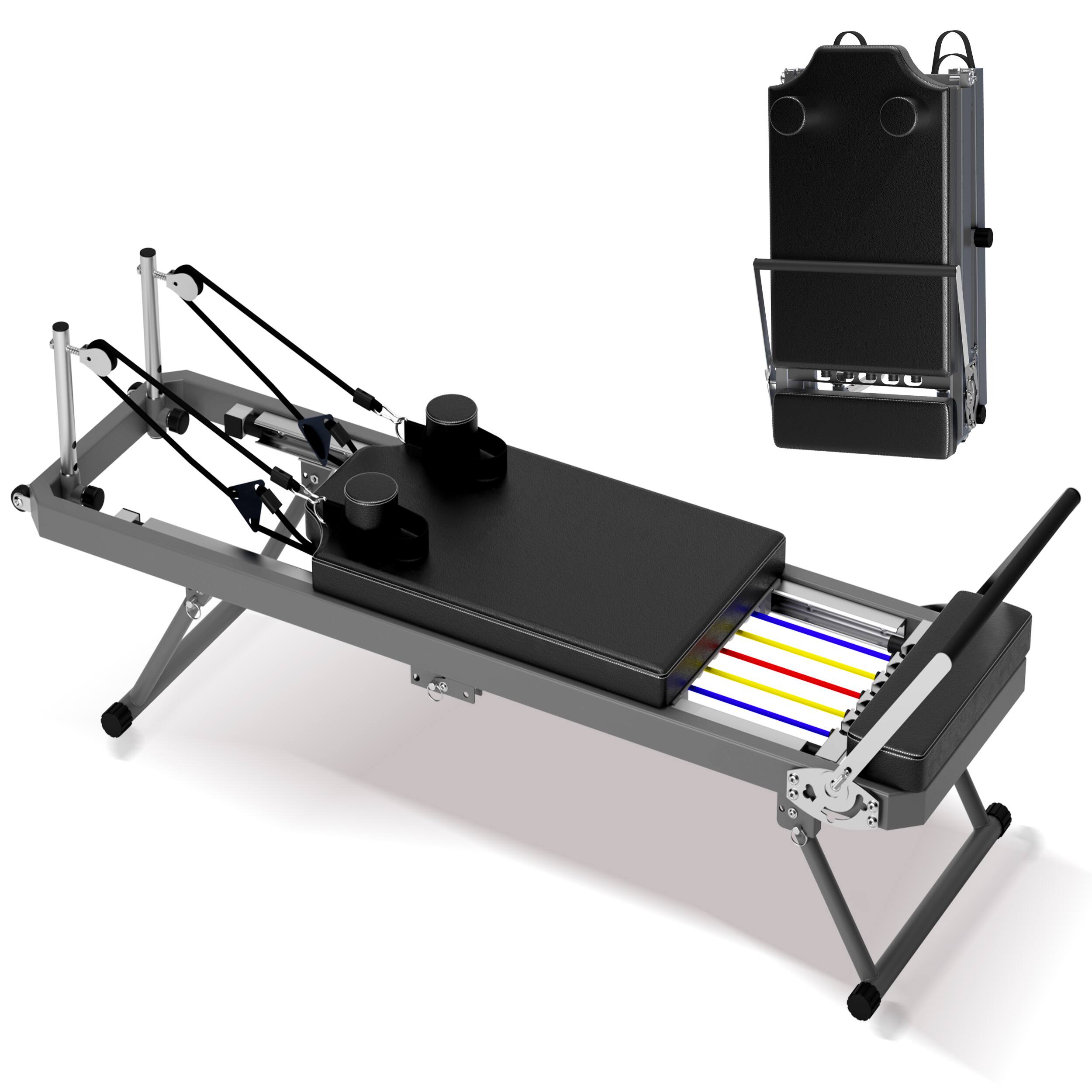 Front. PexFix - Foldable Pilates Reformer Machine with Double Resistance for Home Gym - Black.