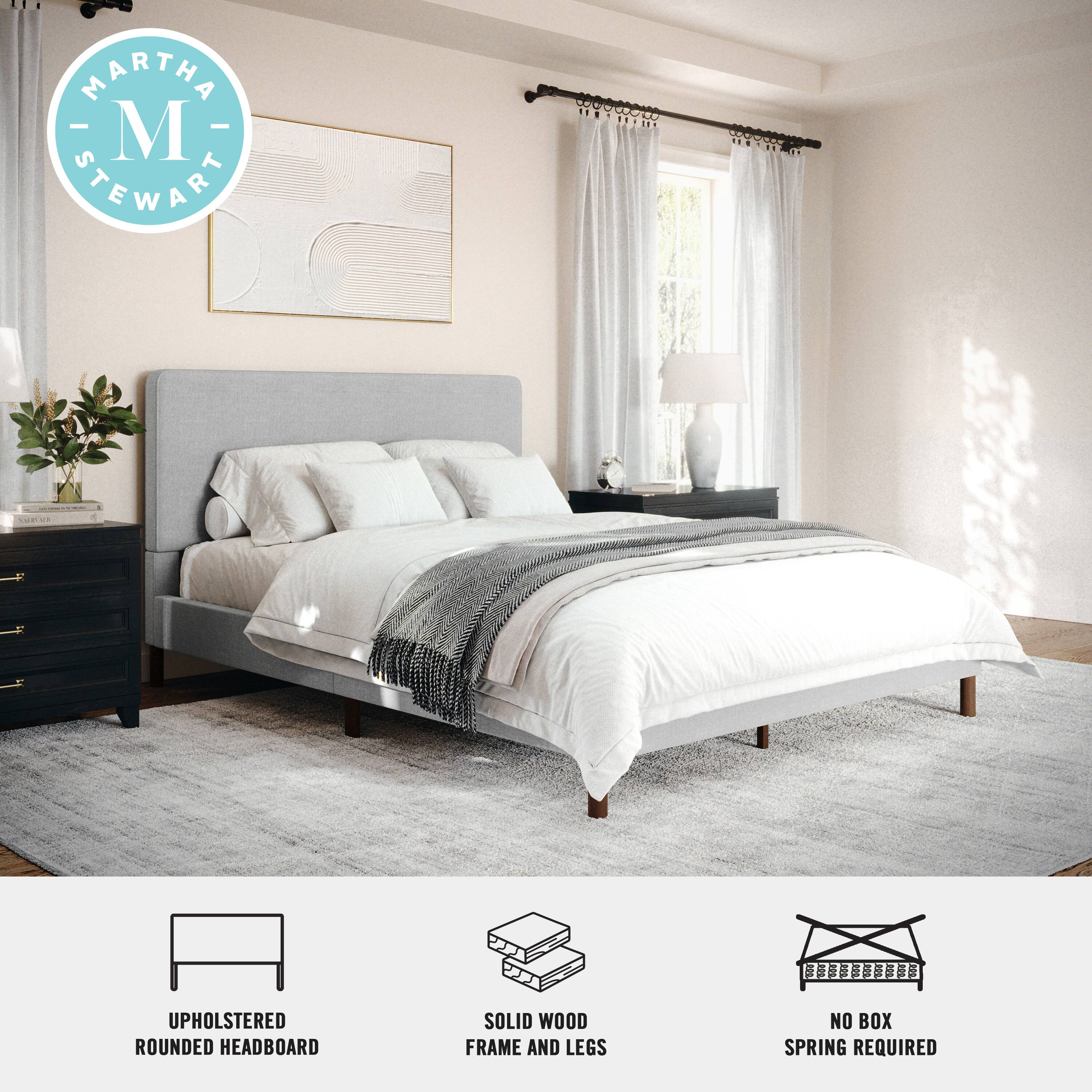 Martha Stewart Upholstered Round Headboard Solid Wood Frame and Legs No Box Spring Required
