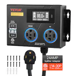 VEVOR - Automatic EV Charging Switch, NEMA 14-30, Splitter Switch for Dryer & EV Charger, 24A Max 240V Smart Power Distribution - Black