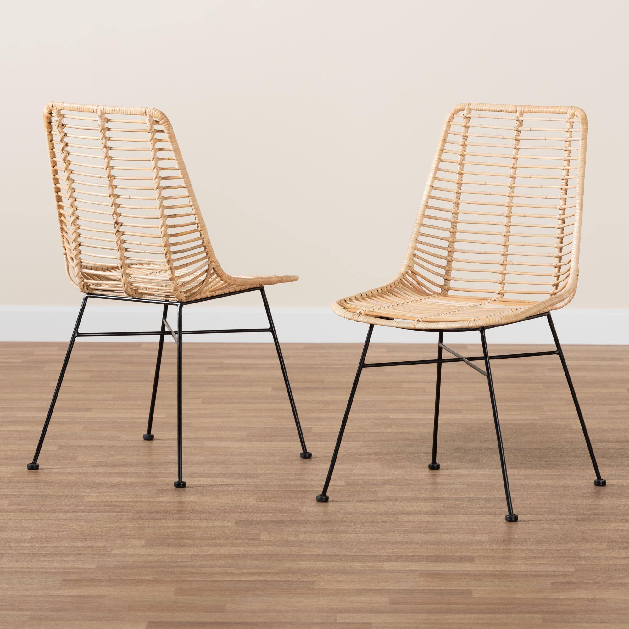 Alt View 4. bali & pari - Manhattan Modern Bohemian Rattan and Metal 2-Piece Dining Chair Set - Natural Brown/Black.