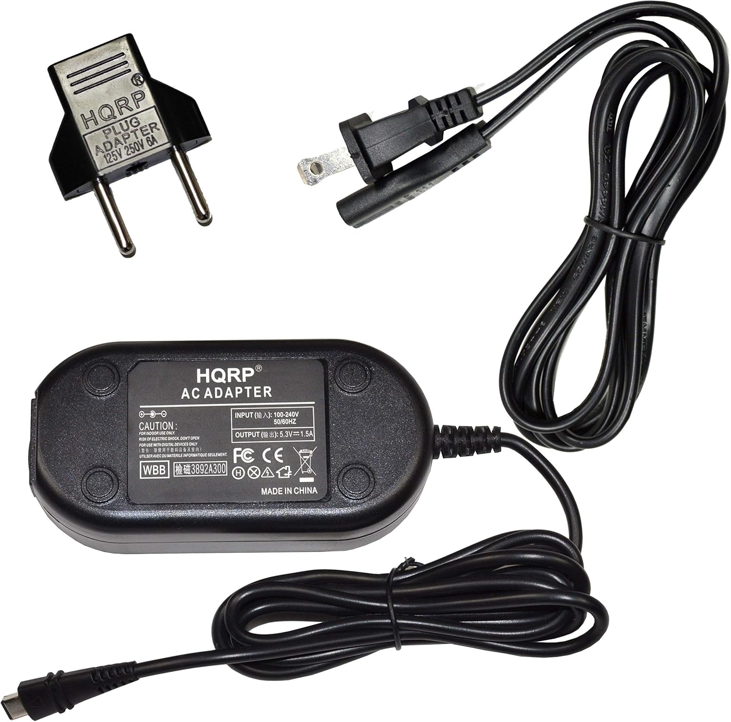 HQRP PLUG ADAPTER 125V 250V BA HQRP AC ADAPTER 8-8-0 INPUT (AX 100-240V 50/60HZ CAUTION: F n - OUTPUT a SJV=1 5 SA - 1 - M - - . a ... .. .. - ME sutN! FC CE WBB 3892A300 H X NM MADE IN CHINA LETEU