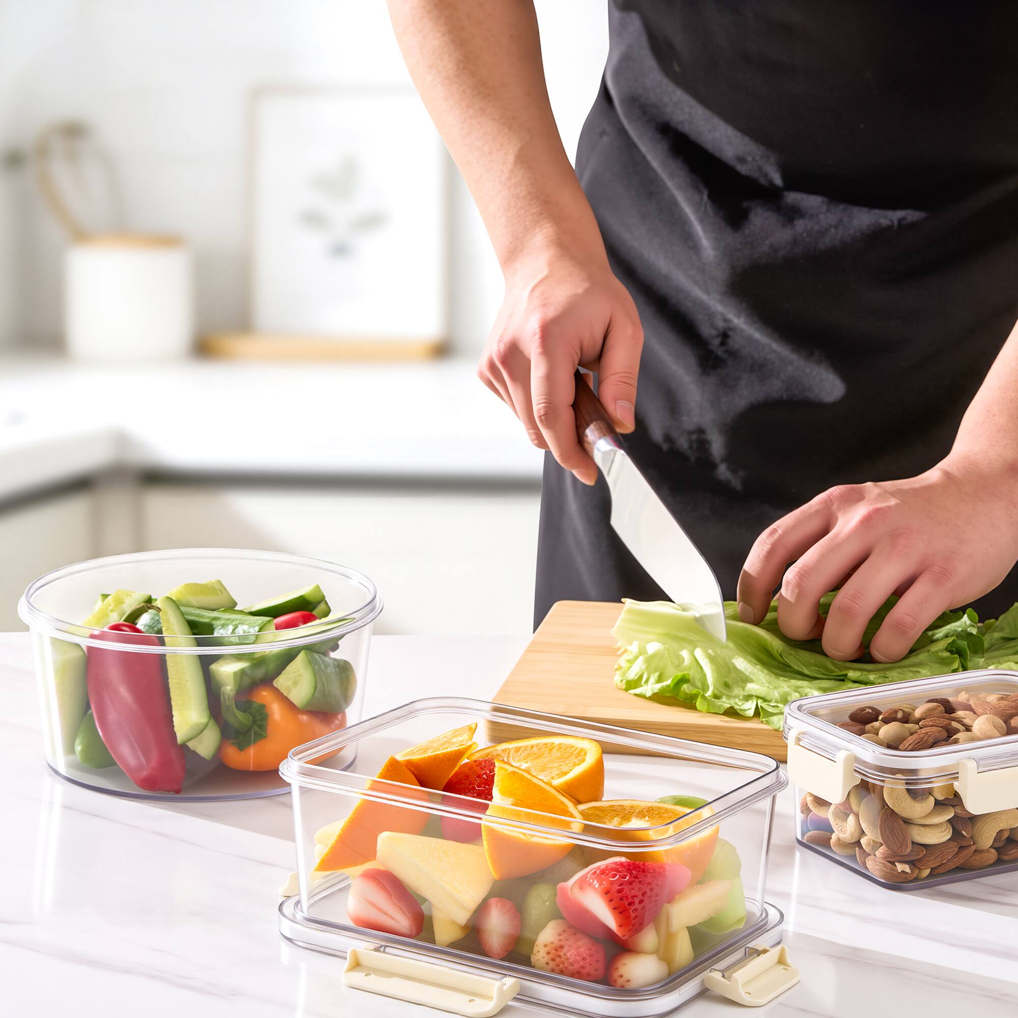 Alt View 6. Sorbus - Sorbus 4 Pack Nesting Round Plastic Food Storage Containers Stackable Meal Prep Bowls - Clear.