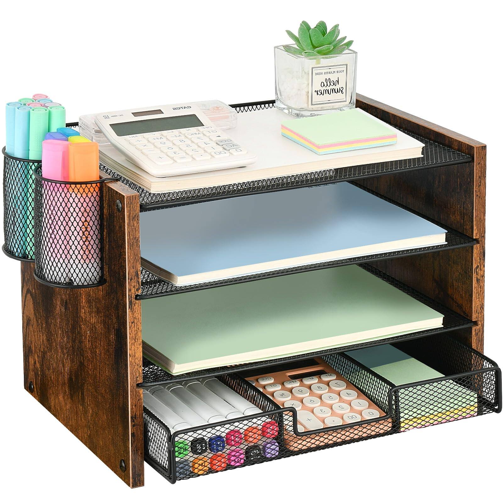 Brown-5-Tier with Drawer and Pen Holder