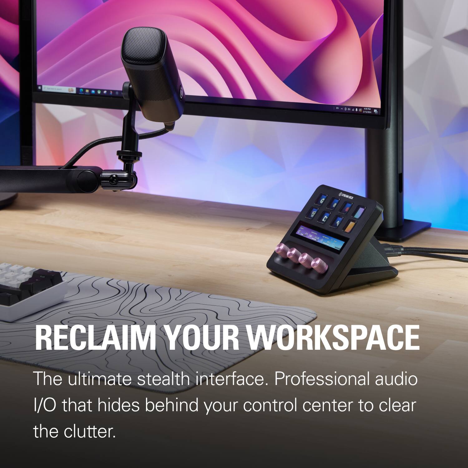 RECLAIM YOUR WORKSPACE

The ultimate stealth interface. Professional audio I/O that hides behind your control center to clear the clutter.