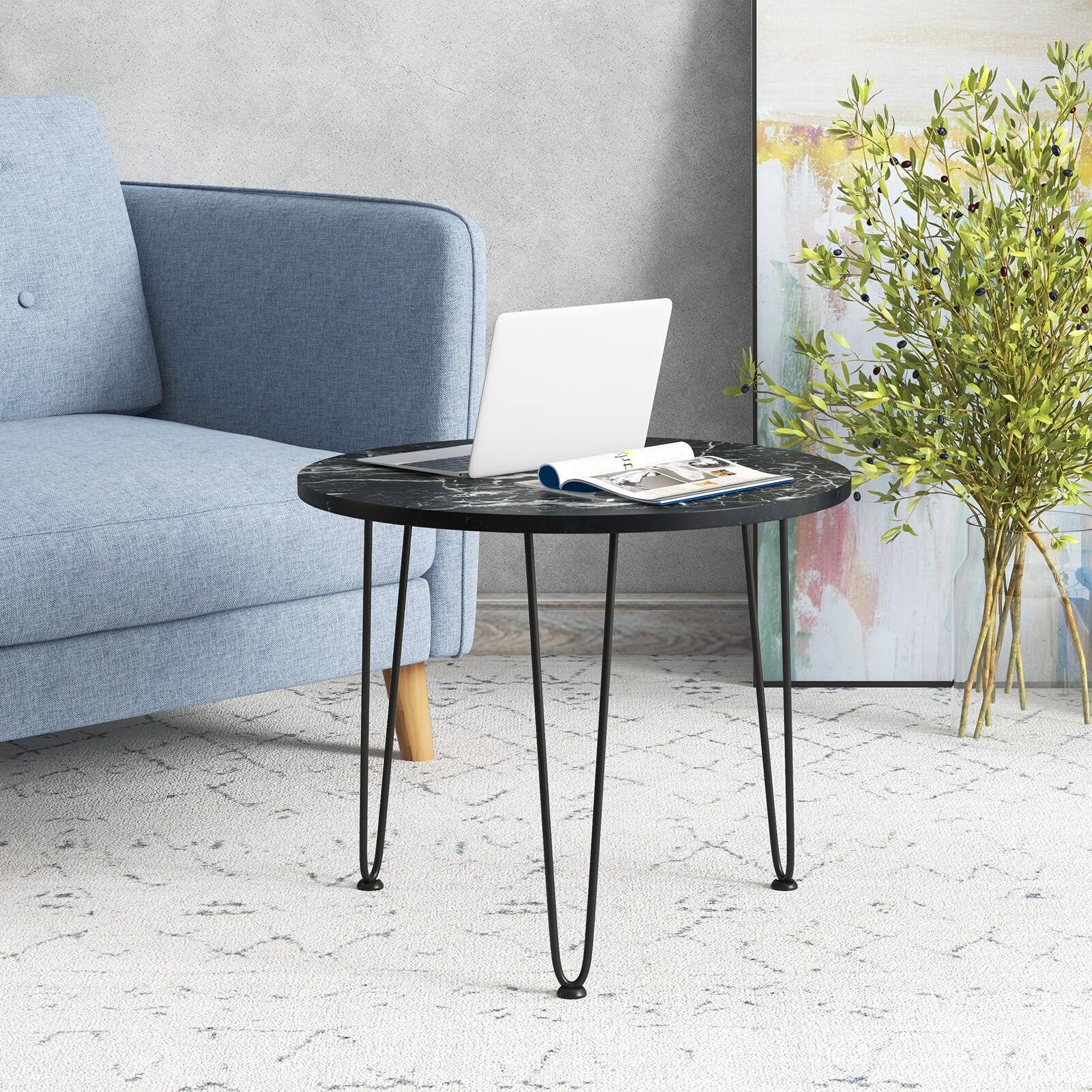 Alt View 3. Costway - Costway Faux Marble Coffee Table with Metal Legs for Living Room Office - Black.