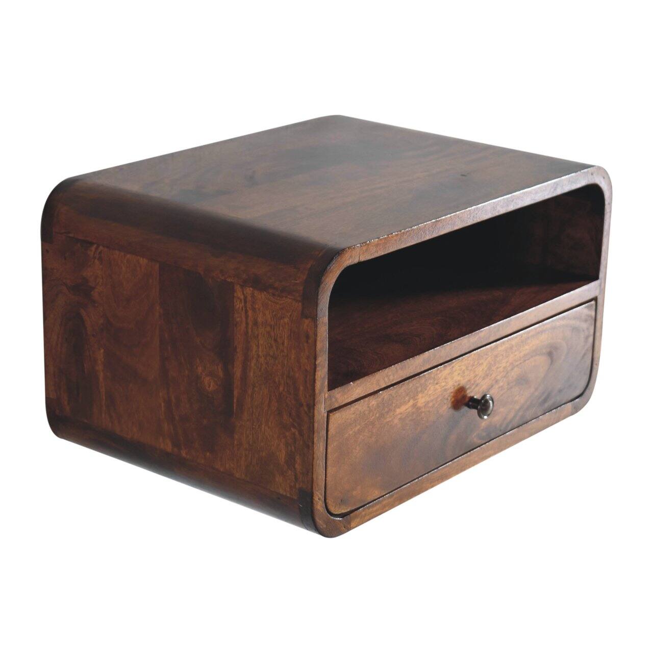 Alt View 2. Artisan Furniture - Artisan Furniture Solid Wood Large Chestnut Curve Floating Bedside, 1 Drawer, 1 Open Slot, Dark Brown - Chestnut.