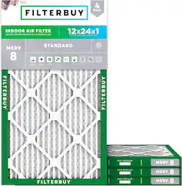 Filterbuy - 12x24x1 MERV 8 Dust & Allergy Defense, Electrostatic Pleated HVAC AC Furnace Air Filters Replacement (4-Pack) - Silver